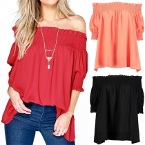 Sexy Slash Neck Half Sleeve Solid Color Loose Tops 