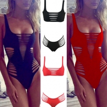 Sexy Hollow Out Solid Color Swimsuit
