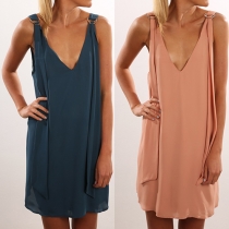 Sexy Backless Deep V-neck Sleeveless Solid Color Loose Dress