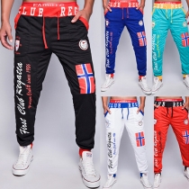 Casual Style Contrast Color Letters Printed Men's Sports Pants