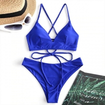 Sexy Hollow Out Solid Color Bikini Set