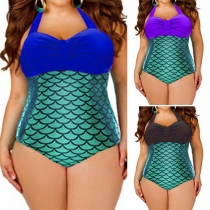 Sexy Backless Fish Scales Printed One-piece Swimsuit
