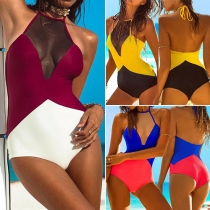 Sexy Backless See-through Gauze Spliced One-piece Swimsuit