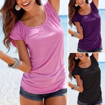 Fashion Solid Color Short Sleeve Round Neck All-match T-shirt