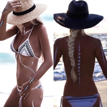 Sexy Graphic Print Halter Self-Tie Low-Rise Cheeky Bikini Set