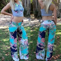 Fashion High Waist Printed Casual Wide Leg Pants