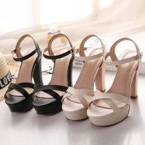 Fashion Solid Color Thick High-heel Open Toe Sandals
