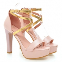 Fashion Contrast Color Thick High-heel Open Toe Sandals