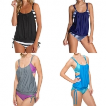 Sexy Backless Striped Spliced Two-piece Swimsuit