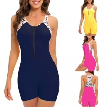Fashion Solid Color Sleeveless Lace-up One-piece Swimsuit