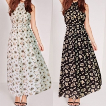 Sweet Style Sleeveless High Waist Floral Print Maxi Dress