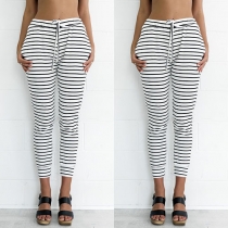 Fashion Elastic Waist Casual Striped Pants