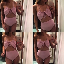 Sexy Backless Hollow Out Solid Color One-piece Swimsuit