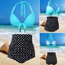 Sexy Dots Printed High Waist Halter Bikini Set