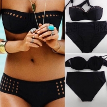 Sexy Hollow Out Solid Color Bandeau Bikini Set
