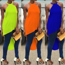 Sexy Off-shoulder High-low Hem Solid Color Tops