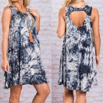 Sexy Backless Sleeveless Round Neck Loose Printed Dress