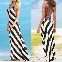 Sexy Backless Striped Maxi Dress