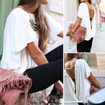 Sexy Backless Short Sleeve Solid Color T-shirt