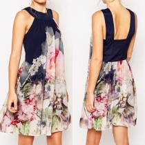 Sexy Backless Sleeveless Printed Loose Dress