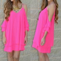 Sexy Cold-shoulder Sleeves Solid Color Dress