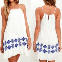 Sexy Backless Off-shoulder Loose Printed Sling Dress