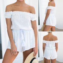 Sexy Slash Neck Puff Sleeve Solid Color Rompers