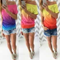 Fashion Color Gradient Short Sleeve Round Neck T-shirt