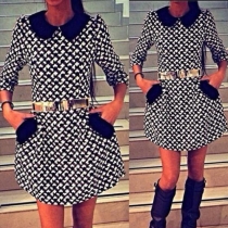 Sweet Doll Collar 3/4 Sleeve Printed Dress