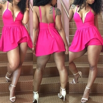 Sexy Backless Deep V-neck Solid Color Sling Rompers