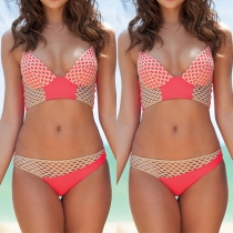 Sexy Contrast Color Hollow Out Bikini Set