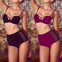 Sexy Solid Color High Waist Halter Bikini Set