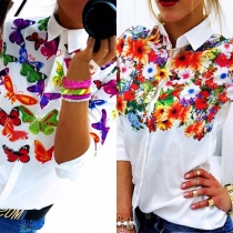 OL Style Long Sleeve POLO Collar Printed Shirt