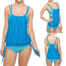Sexy Backless Striped Spliced Two-piece Swimsuit Set