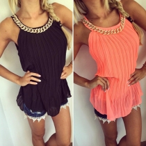 Fashion Solid Color Sleeveless Round Neck Chiffon Tops
