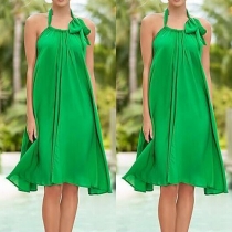 Elegant Solid Color Loose Halter Dress
