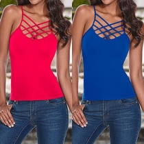 Sexy Crossover Hollow Out Solid Color Cami Tops 