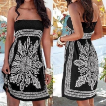 Sexy Strapless Printed Party Dress