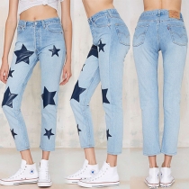 Chic Style Pentagram Printed High Waist Slim Fit Jeans