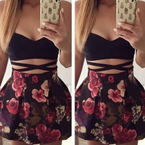 Sexy Backless Cami Tops + High Waist Printed Skirt Two-piece Set