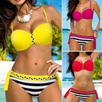Sexy Striped Spliced Push-up Bikini Set