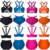 Sexy Solid Color Hollow Out Bikini Swimsuit Set