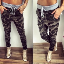 Cool Style Drawstring Waist Camouflage Pants For Women