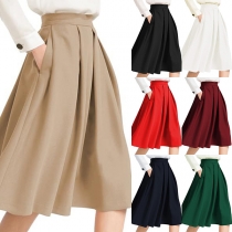 Graceful Solid Color Gathered Waist Midi Skirt