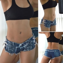 Sexy Sides String Cross Mini Jeans Shorts For Women