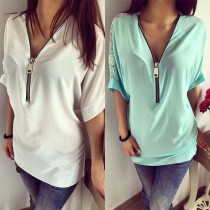 Fashion Solid Color Lace Spliced Loose Chiffon Tops 