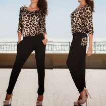 Sexy Backless Leopard Spliced Jumpsuits