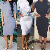 Elegant Solid Color Round Neck Short Sleeves Dress