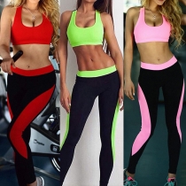 Sport Style Contrast Color Tank Tops Pants Set