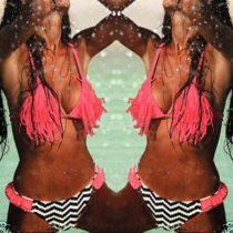 Sexy Tassel Striped Printed Bikini Set